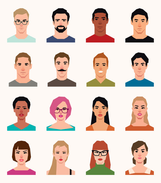 一组头像不同的男人和女人的图标图片下载
