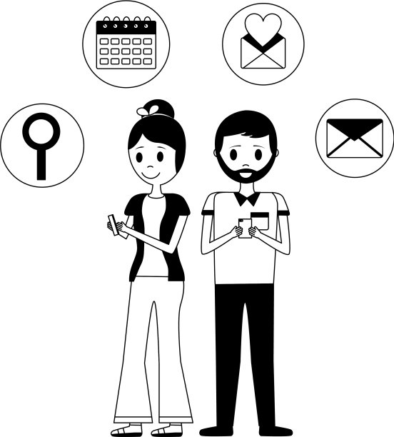 年轻夫妇与设置图标头像人物图片下载