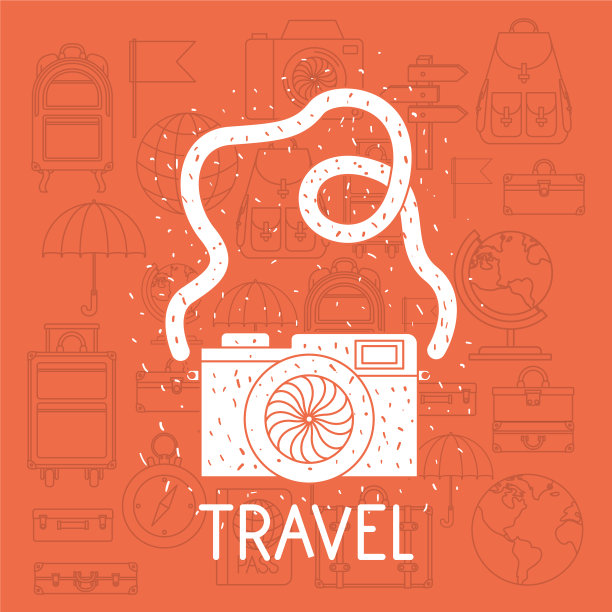 带旅行图标的摄影相机图片下载