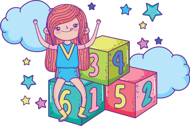 小女孩在玩积木数字图片下载