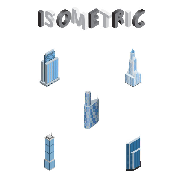 等距摩天大楼设置的城市城市景观图片下载