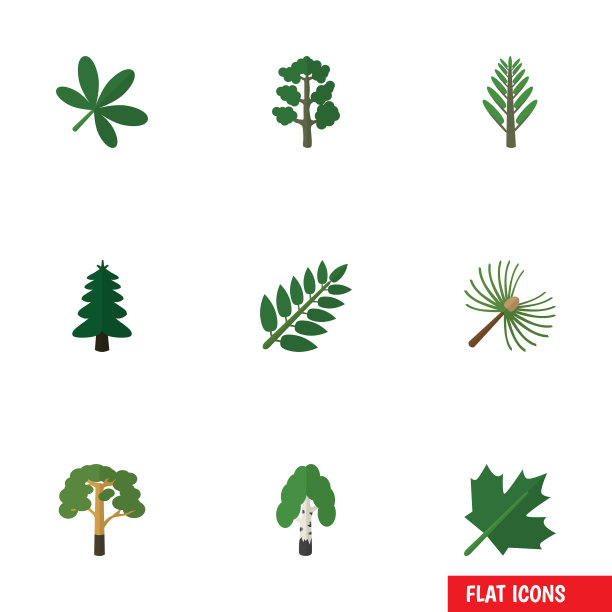 平面图标自然设置木材木材橡木和图片下载