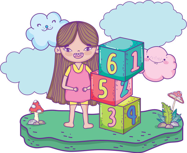 小女孩在玩积木数字图片下载