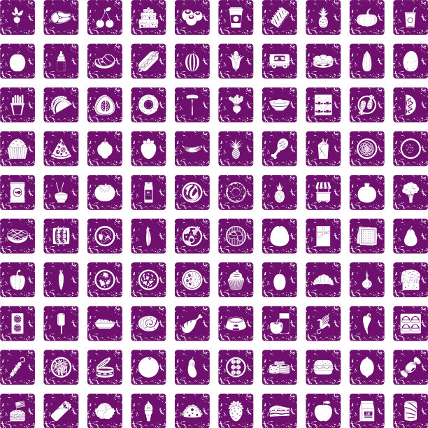 100个营养图标设置垃圾摇滚紫色图片下载