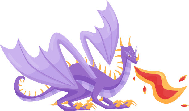 大口大口喷火的紫色巨龙侧视图图片下载