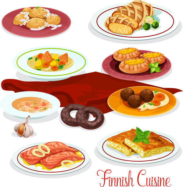 芬兰料理鱼菜卡通图标图片下载