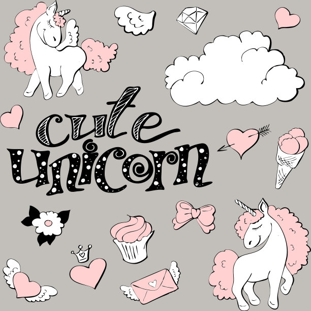 可爱的公主贴纸设置与独角兽图片下载