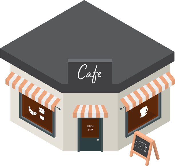 咖啡馆建筑图标等距风格图片下载