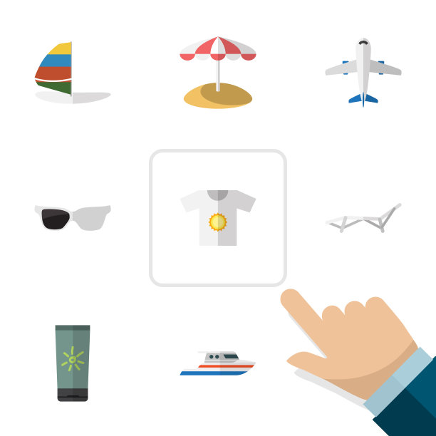 平坦图标海滩套遮阳伞保湿图片下载