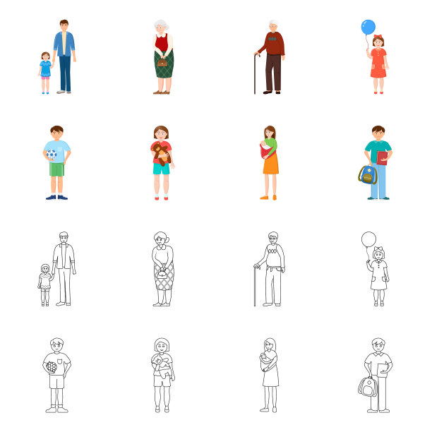 孤立对象的角色和头像标志集图片下载