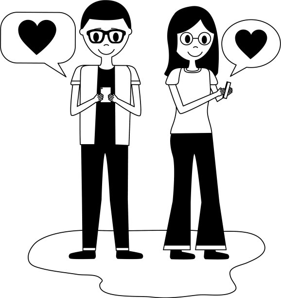 年轻夫妇与语音气泡化身的角色图片下载