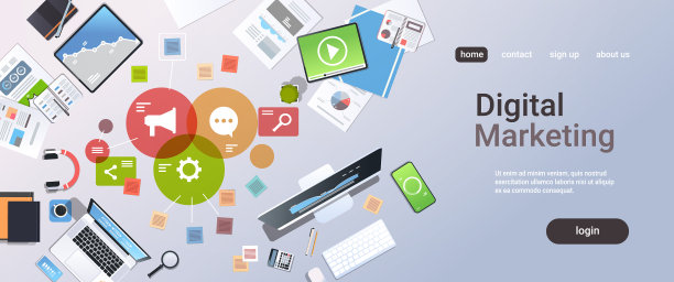 社交媒体数字营销概念顶角图片下载