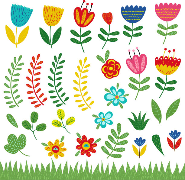 一套孤立的花草图片下载