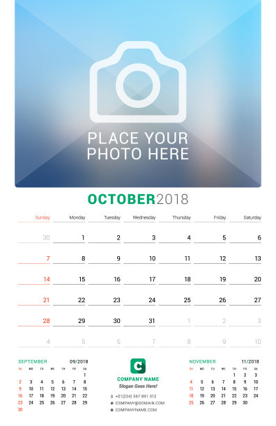 2018年10月挂历2018年月历图片下载
