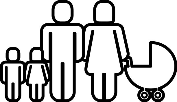 家庭人物与孩子和婴儿车剪影图片下载