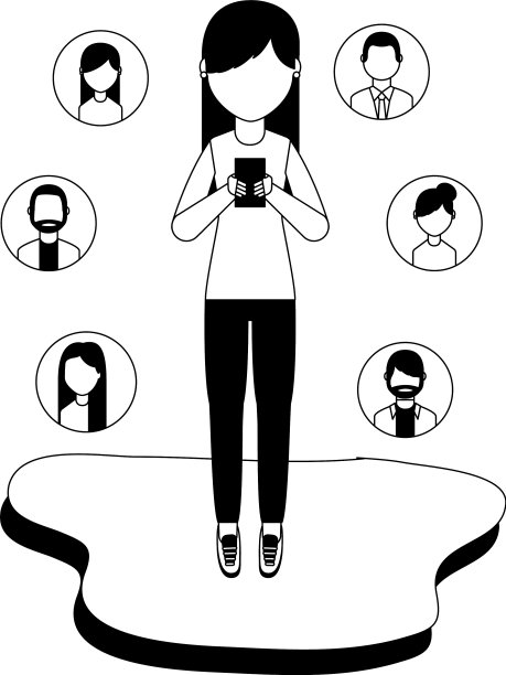 和智能手机社交媒体上的人站在一起图片下载