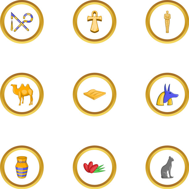 埃及金字塔图标设置卡通风格图片下载