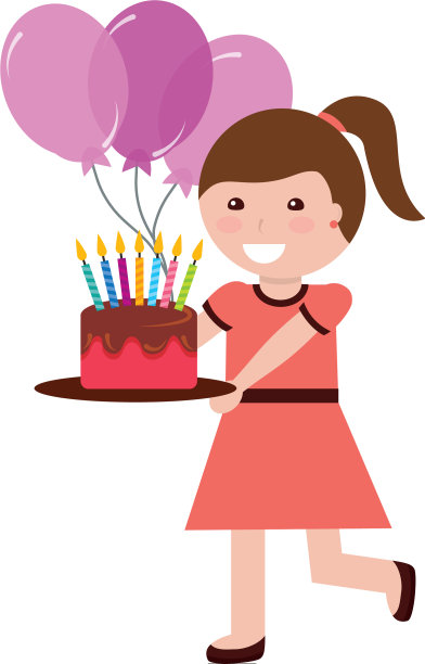可爱的女孩拿着插着蜡烛的生日蛋糕图片下载