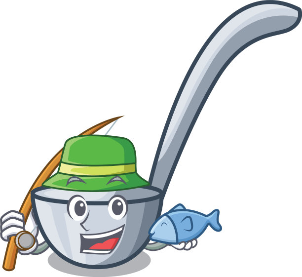 渔勺孤立与吉祥物图片下载