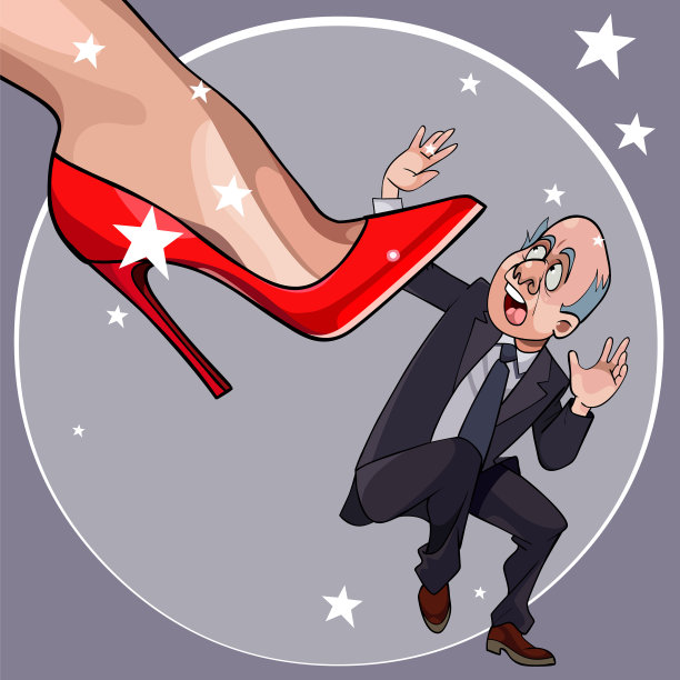 卡通惊恐的男人摔倒在一个女人的脚跟下图片下载