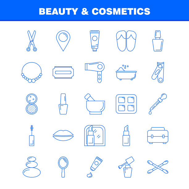 美容和化妆品线图标的网页印刷和图片下载