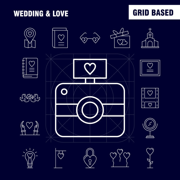 婚礼和爱情线图标设置的信息图表图片下载