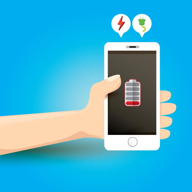屏幕上显示红色电量不足图标的智能手机图片下载