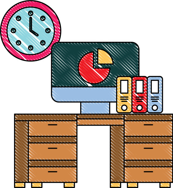 办公室书桌电脑装订钟物件图片下载