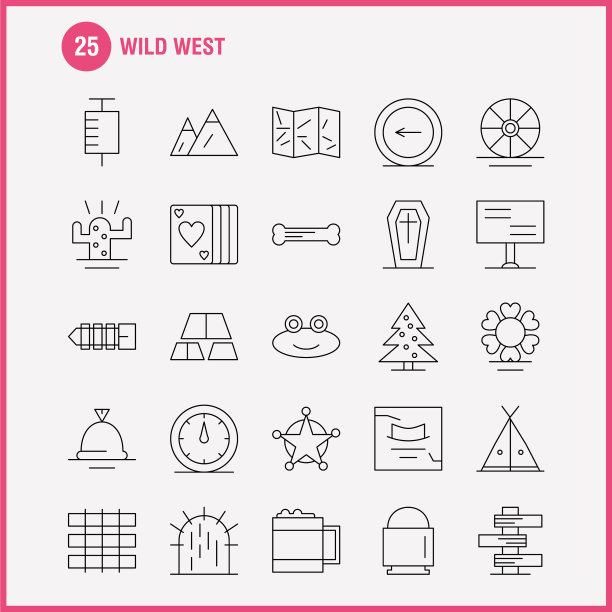 狂野西部线图标为网页印刷和移动uxui图片下载