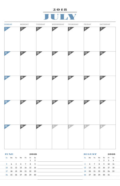 2018年7月日历计划模板图片下载