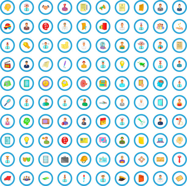 100个招聘图标设置卡通风格图片下载