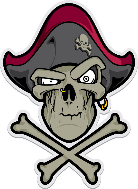 带帽子和十字骨的海盗头骨图片下载