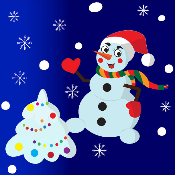 雪人和圣诞树图片下载