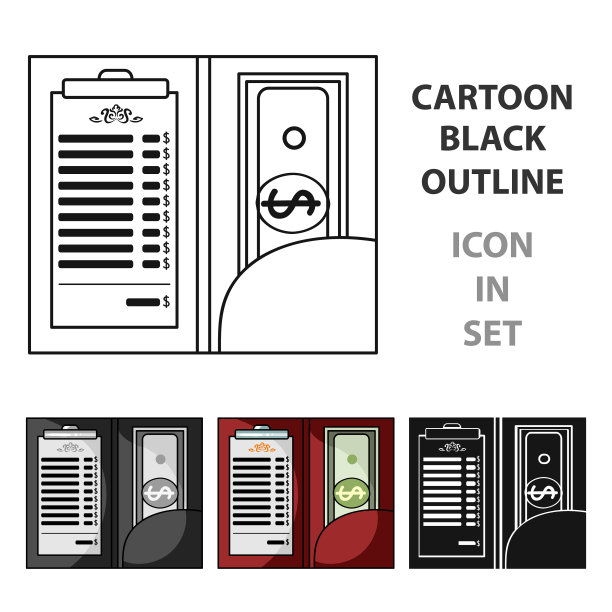 卡通风格的现金图标餐厅收据图片下载