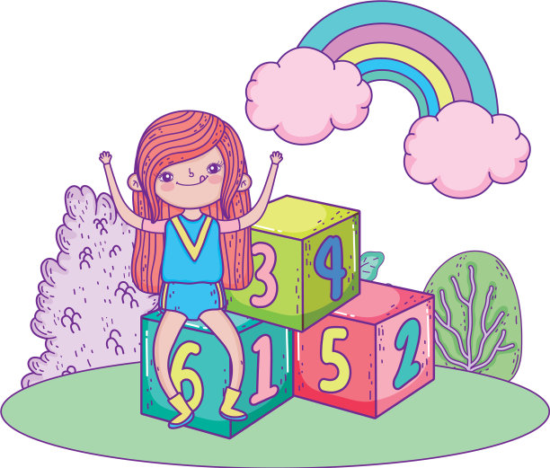 小女孩在玩积木数字图片下载