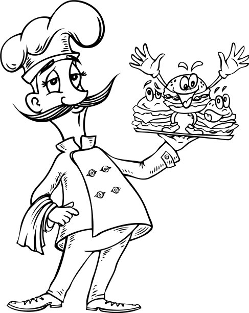 卡通形象的厨师与汉堡图片下载