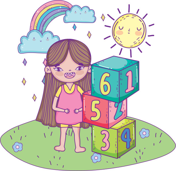 小女孩在玩积木数字图片下载