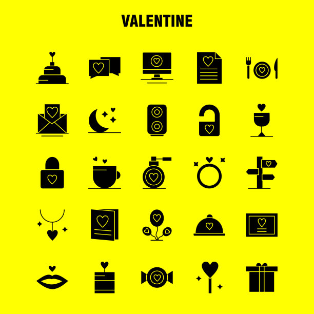 情人节固体字形图标包的设计师和图片下载