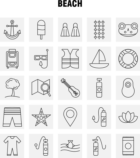 海滩线图标web打印和移动uxui工具包图片下载