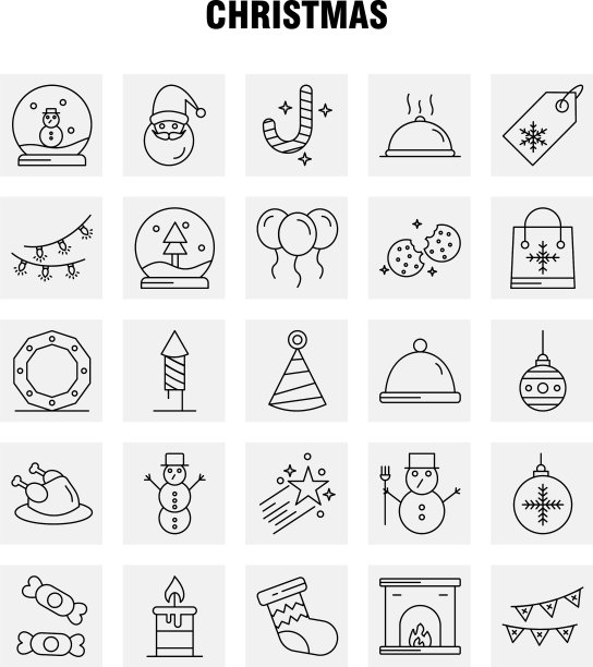 圣诞线图标为网页印刷和移动uxui图片下载