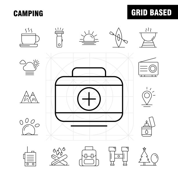 露营线图标设置的信息图形移动图片下载