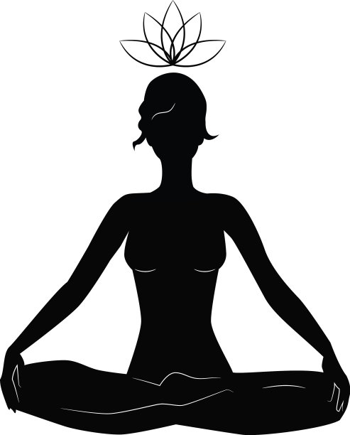 女子在莲花姿势练习瑜伽的剪影图片下载