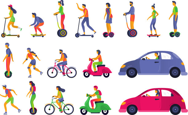 人们在城市运输电动车图片下载