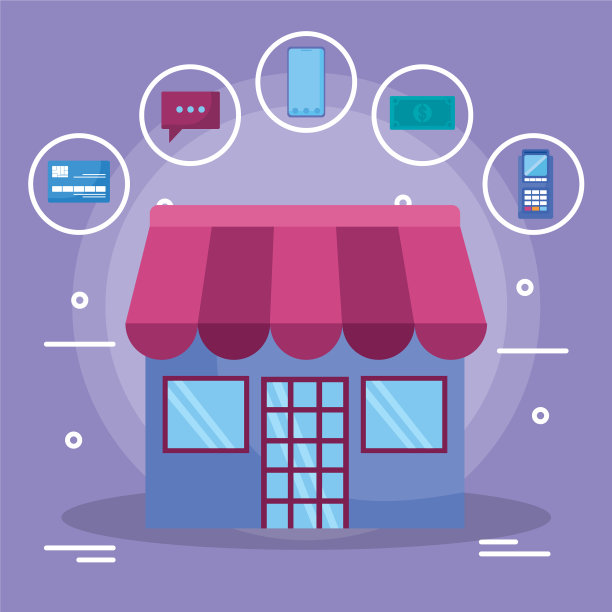 商店建筑立面与商业图标图片下载