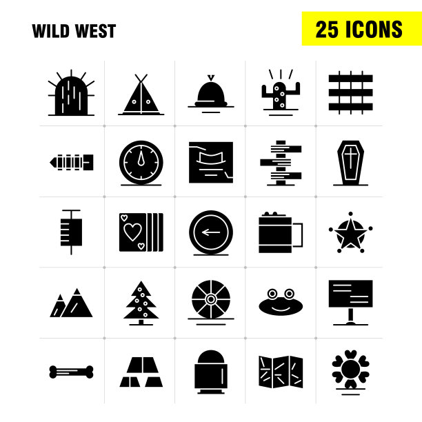 狂野的西部固体象形符号为网络印刷和图片下载