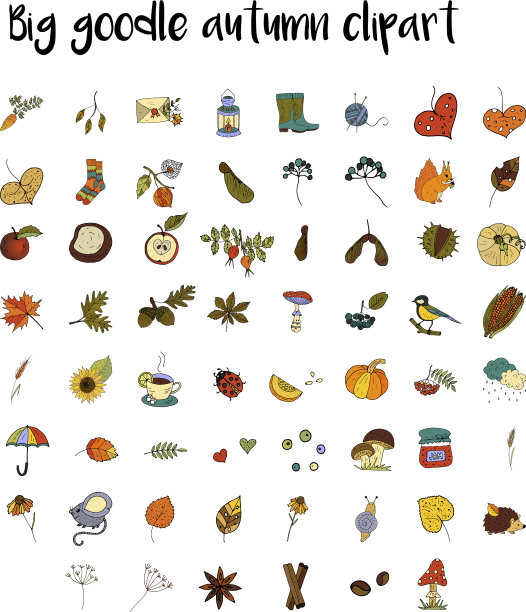 大套手绘独特的秋季图标图片下载