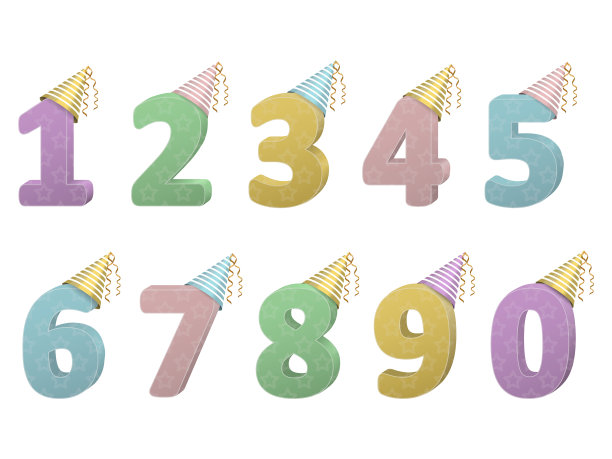 一套卷数字与派对帽子图片下载