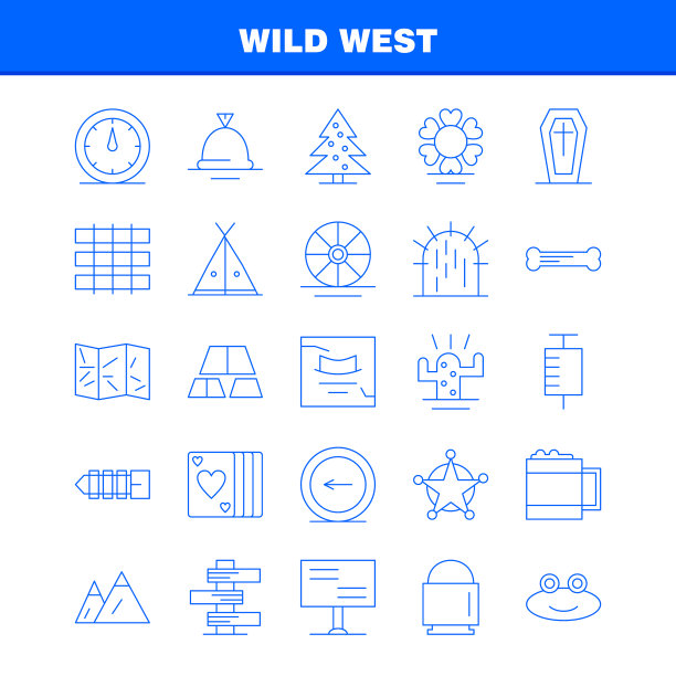 狂野西部线图标为网页印刷和移动uxui图片下载