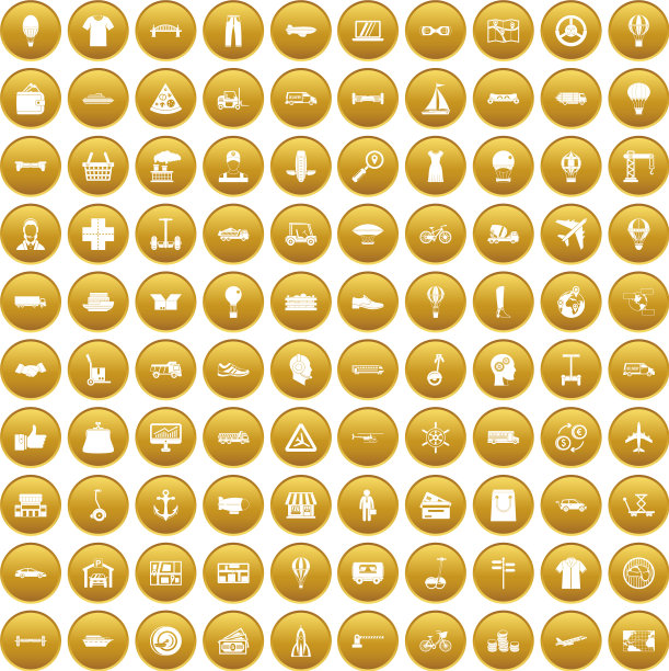 100个物流图标设置黄金图片下载