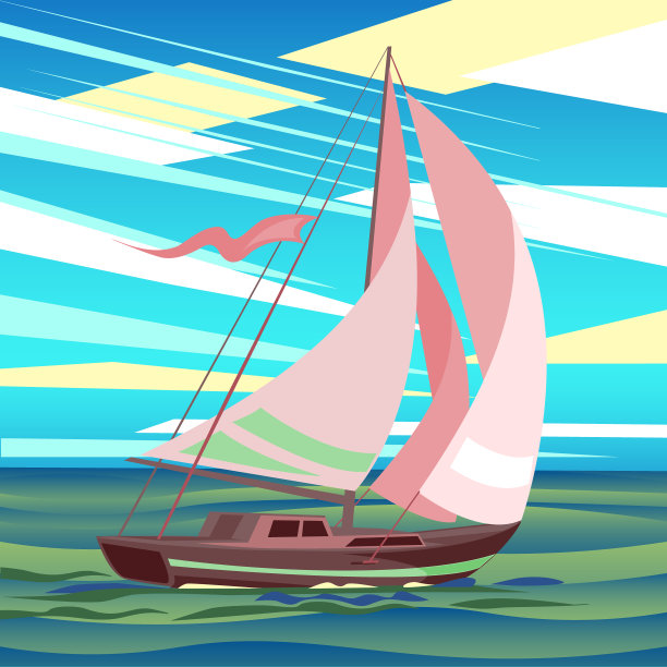 风格化的海洋景观与帆船漂浮图片下载